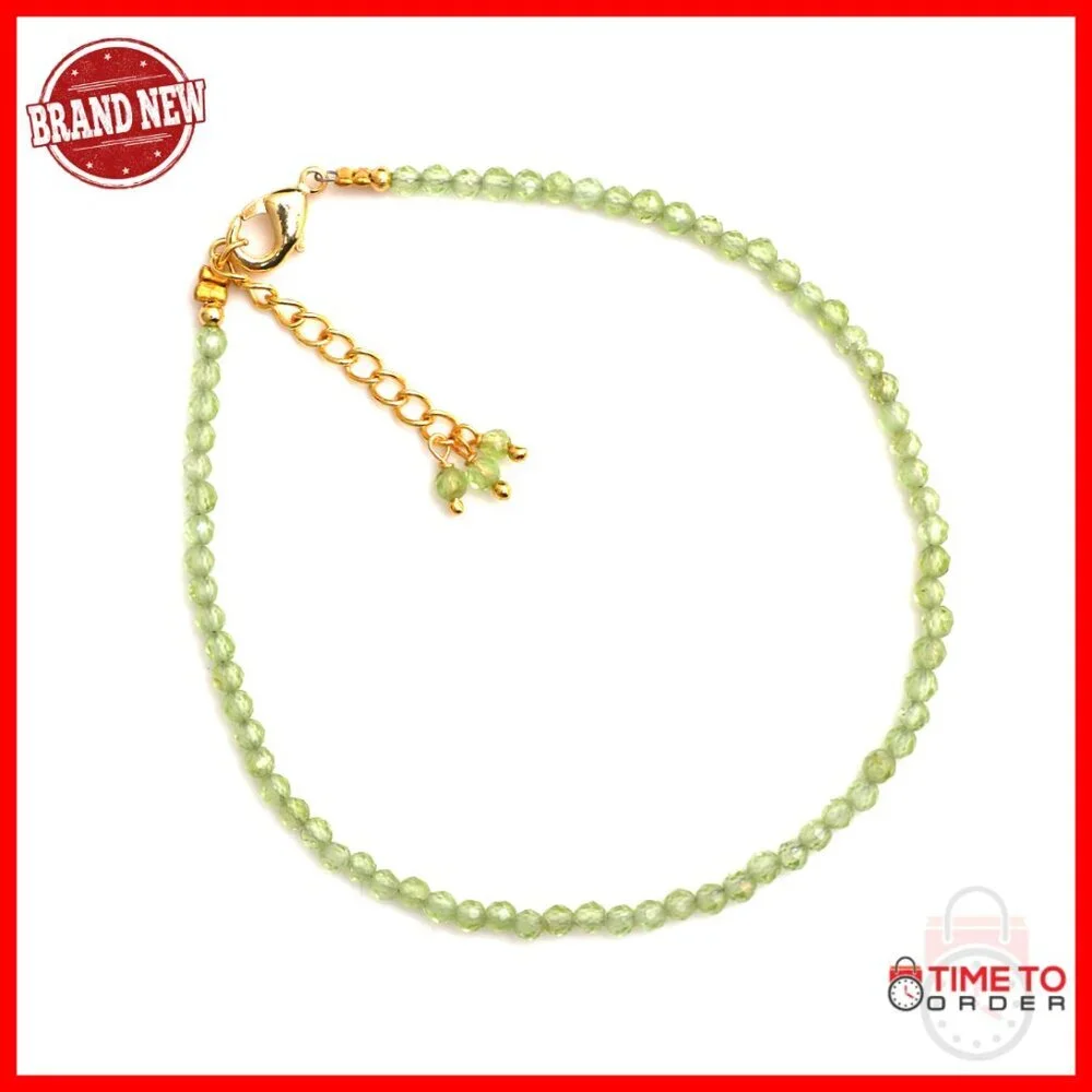 8 Inch Gold Plated Peridot Beaded Bracelet Hypoallergenic Stretch